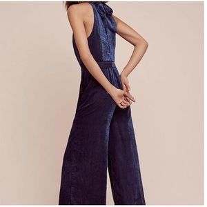 Anthro Elevenses Nova Blue Velvet Jumpsuit